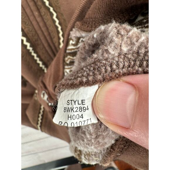 Lucky Brand Embroidered Faux Fur Trim Hoodie Duster Dress Womens Small Brown - Picture 10 of 12